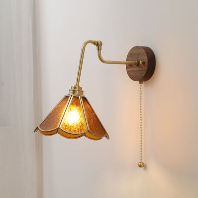 Japanese Simple Brass Glass With Switch 1-Light Wall Sconce Lamp