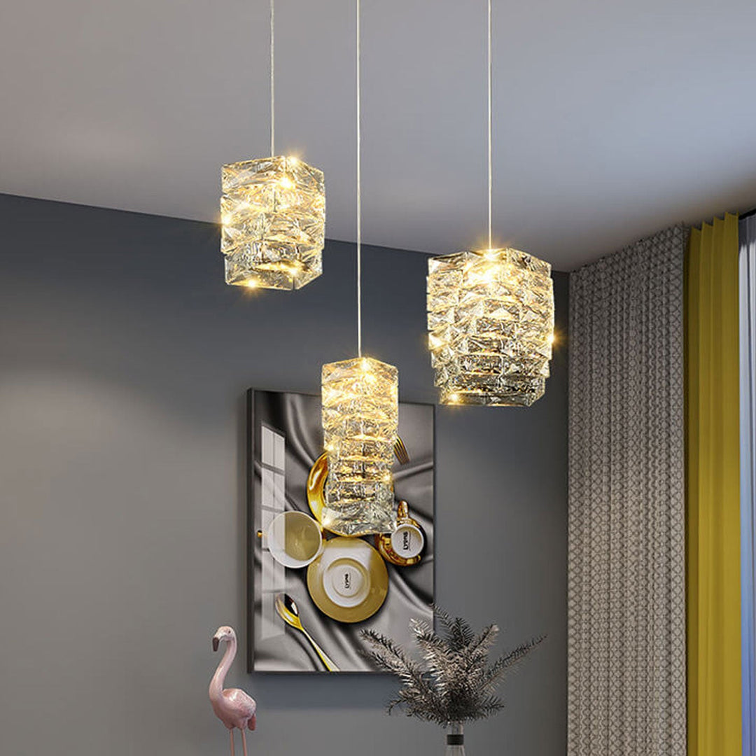 Moderne Luxus Kristallsäule Edelstahl LED Pendelleuchte 