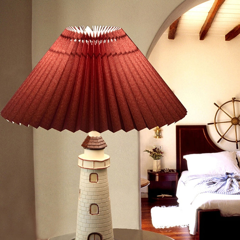 Creative Mediterranean Pleated Lampshade Lighthouse Base 1-Light Table Lamp