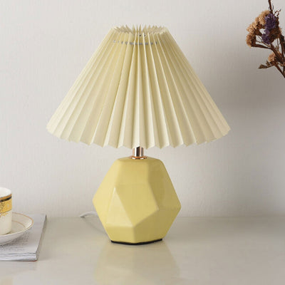 Nordic Milk Yellow Pleated Shade Geometric Ceramic Base 1-Light Table Lamp