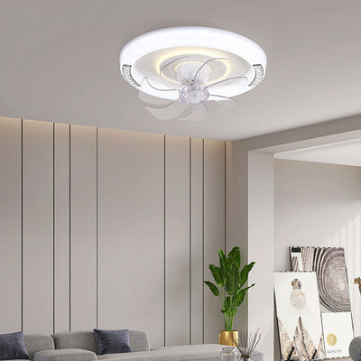 Modern Minimalist Acrylic Round Intelligent LED Flush Mount Ceiling Fan Light