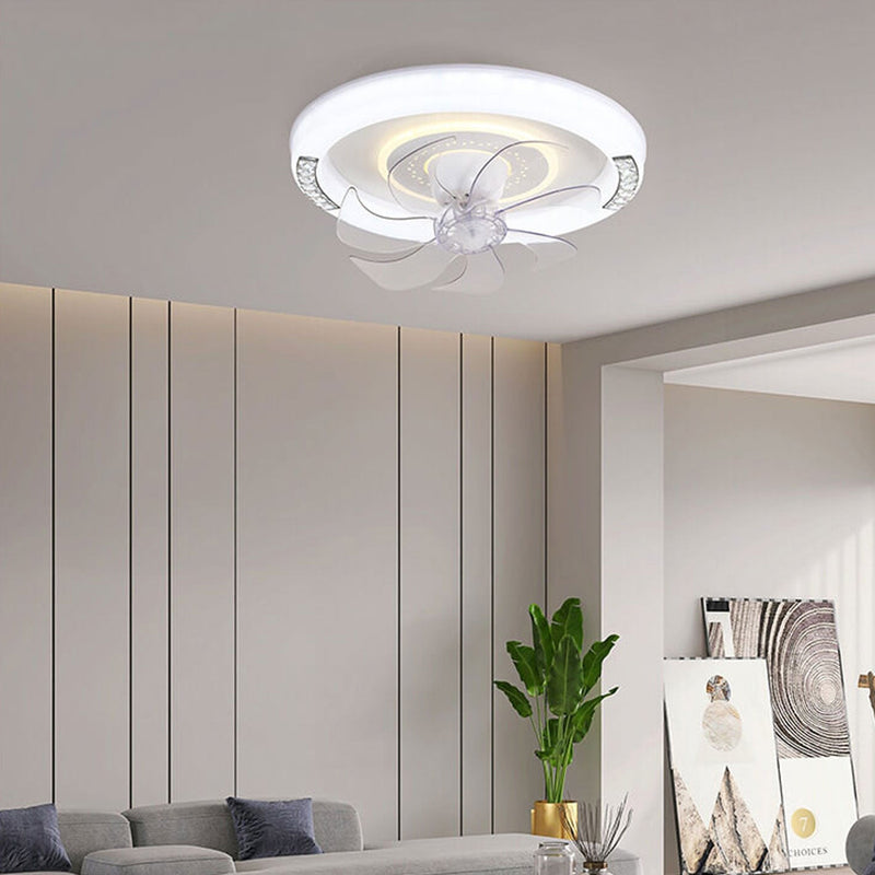 Moderne, minimalistische, runde, intelligente LED-Deckenventilatorleuchte aus Acryl