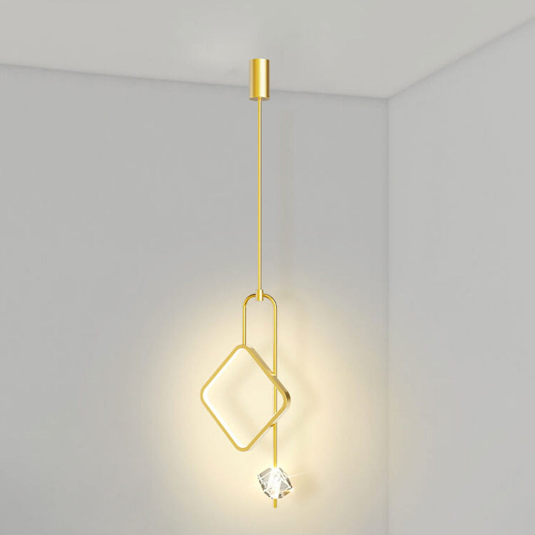 Modern Light Luxury Golden Diamond Geometric Crystal LED Pendant Light