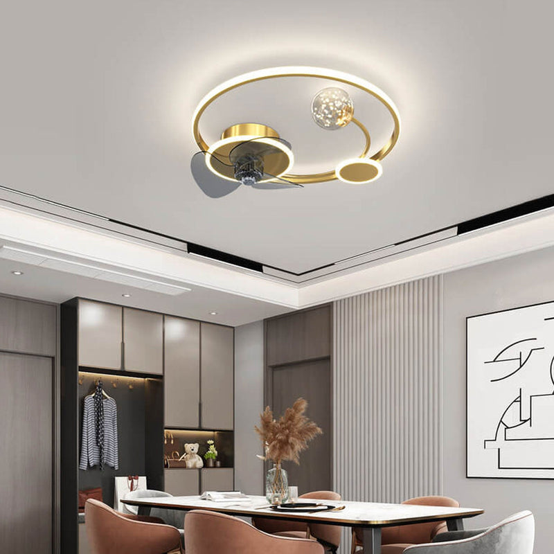 تصميم كرة دائرية إبداعية حديثة مروحة سقف بإضاءة LED 
