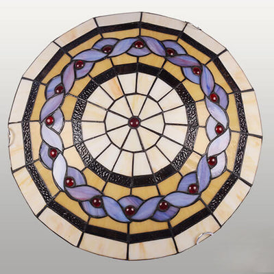 European Tiffany Round Flower Stained Glass 2/3 Light Flush Mount Ceiling Light