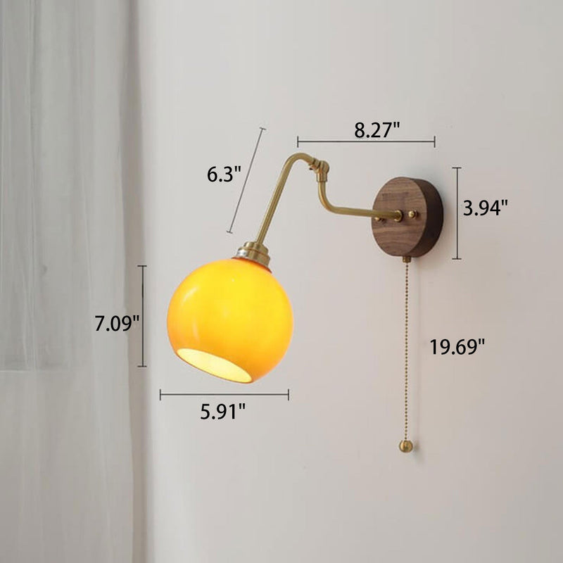 Vintage Japanese Walnut Glass Adjustable Design LED Wall Sconce Lamp