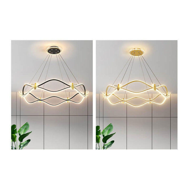 Modern Minimalist Wave Iron 3/4-Light LED Island Light Chandelier