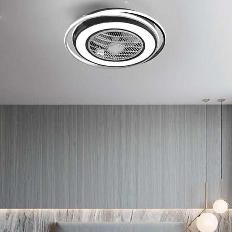 Nordic Simple Crystal Round Frame Design LED Flush Mount Ceiling Fan Light