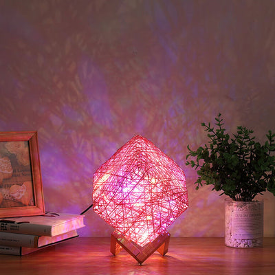 Nordic Creative Rattan Rope Square LED Decorative Table Lamp