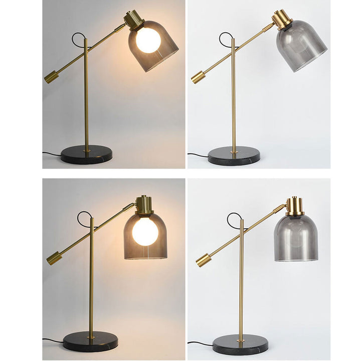 Postmodern Smoke Gray Glass Dome Metal  Arm 1-Light Table Lamp