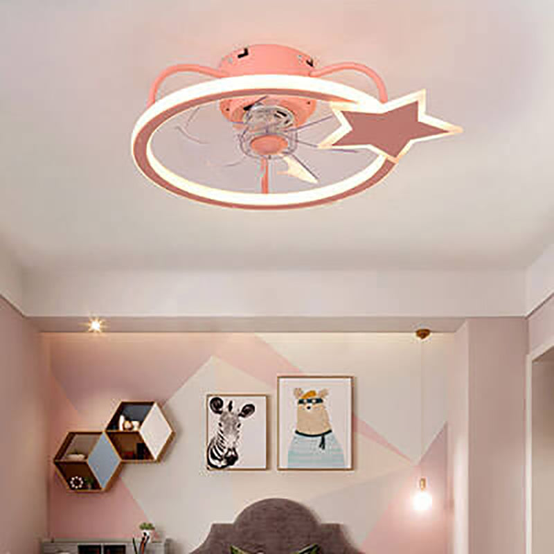 Childlike Star/Dolphin Design Quiet LED Flush Mount Fan Light