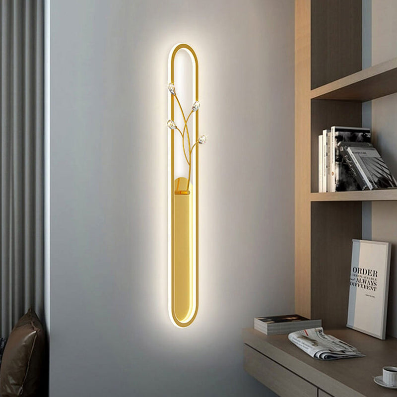 Creative Long Oval Crystal Small Flower Decoration Design LED Flush Mount Light