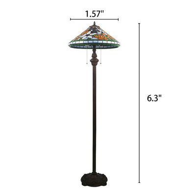 Southeast Asian Style Glass Tiffany 2-Light Standing Floor Lamp