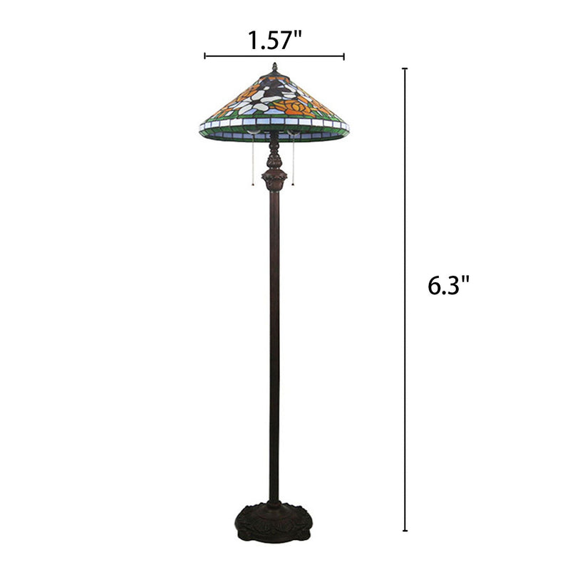 Southeast Asian Style Glass Tiffany 2-Light Standing Floor Lamp