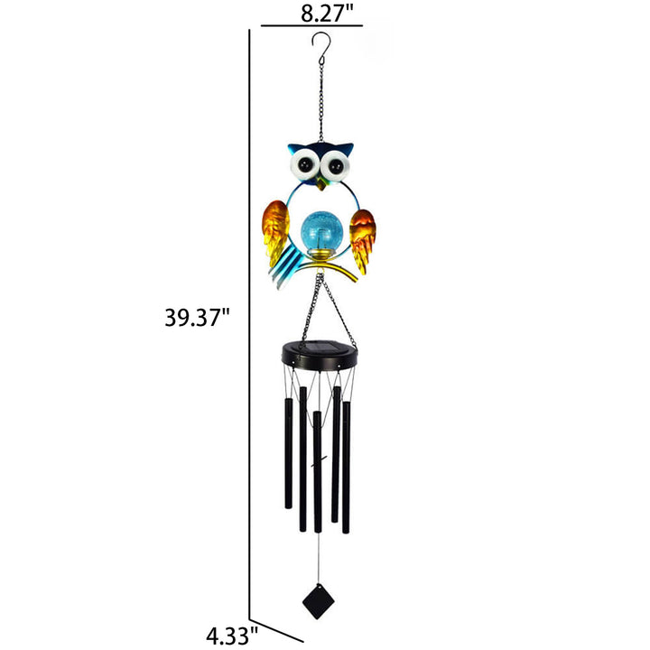 Solar Owl Wind Chime Light Iron LED Garden Decorative Light
