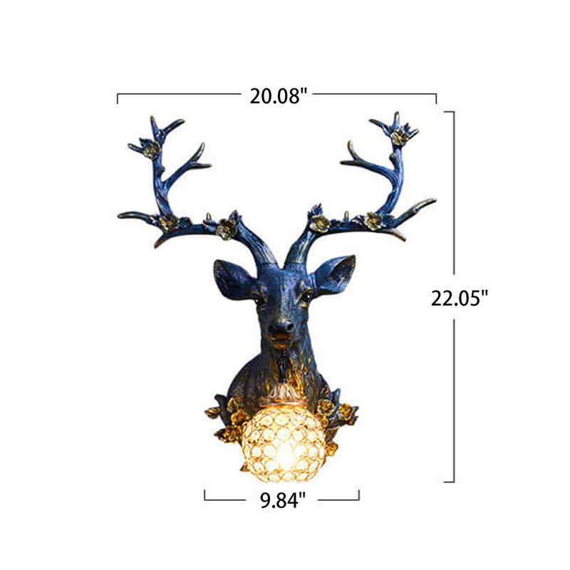 Retro Creative Fortune Deer Head Resin 1-Light Wall Sconce Lamp