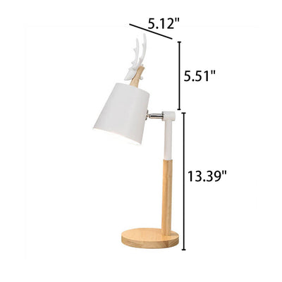 Lampe de table 1 lumière en bois et fer au design créatif nordique avec motif de renne 