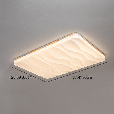 Modern Minimalist Solid Wood Edging PVC Rectangular Shade LED Flush Mount Ceiling Light For Living Room