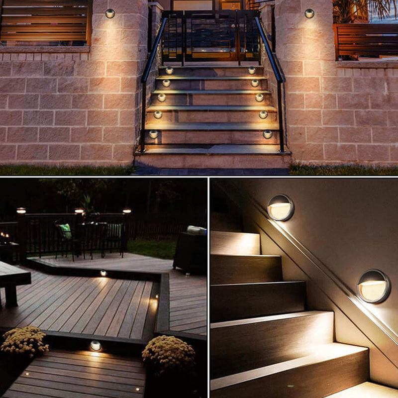 Moderne runde LED-Treppenstufenleuchte aus Aluminium für den Außenbereich