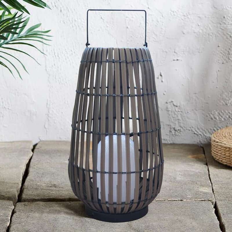 Moderne Rattan Weaving Oval Cage Outdoor Patio wasserdichte Stehlampe