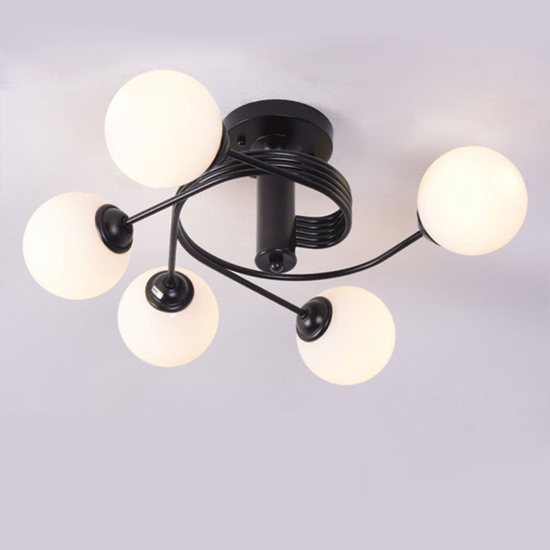 Nordic Light Luxury Glass Ball Spiral Design 3/5 Light Semi-Flush Mount Ceiling Light