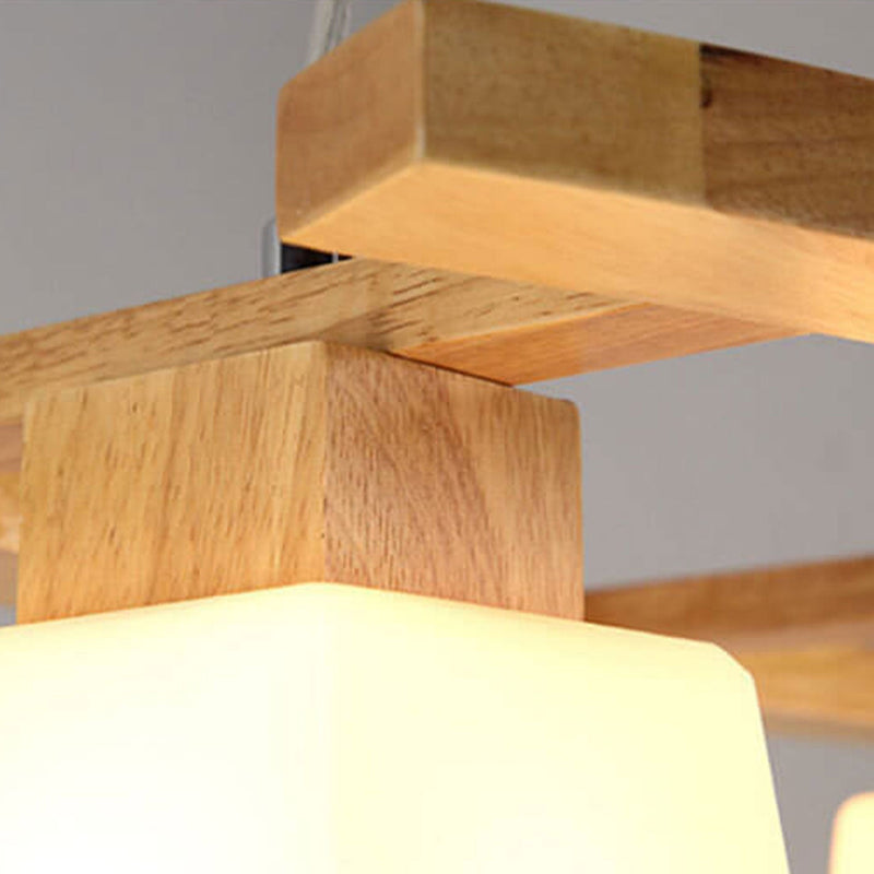 Nordic Minimalist Solid Wood Glass Island Light 3-Light Chandelier