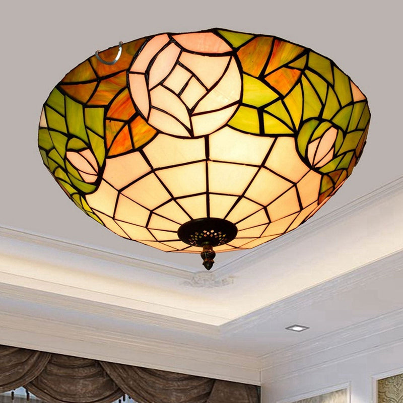 Tiffany Européen Rétro Créatif Vitrail Motif Rose Design Plafonnier 3 Lumières 