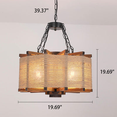 Northern Retro Industrial Wrought Iron Hemp Rope 4-Light Chandelier