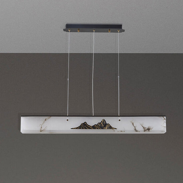 Moderne Luxus Marmor Lange Kupfer Zen Insel Licht LED Kronleuchter 