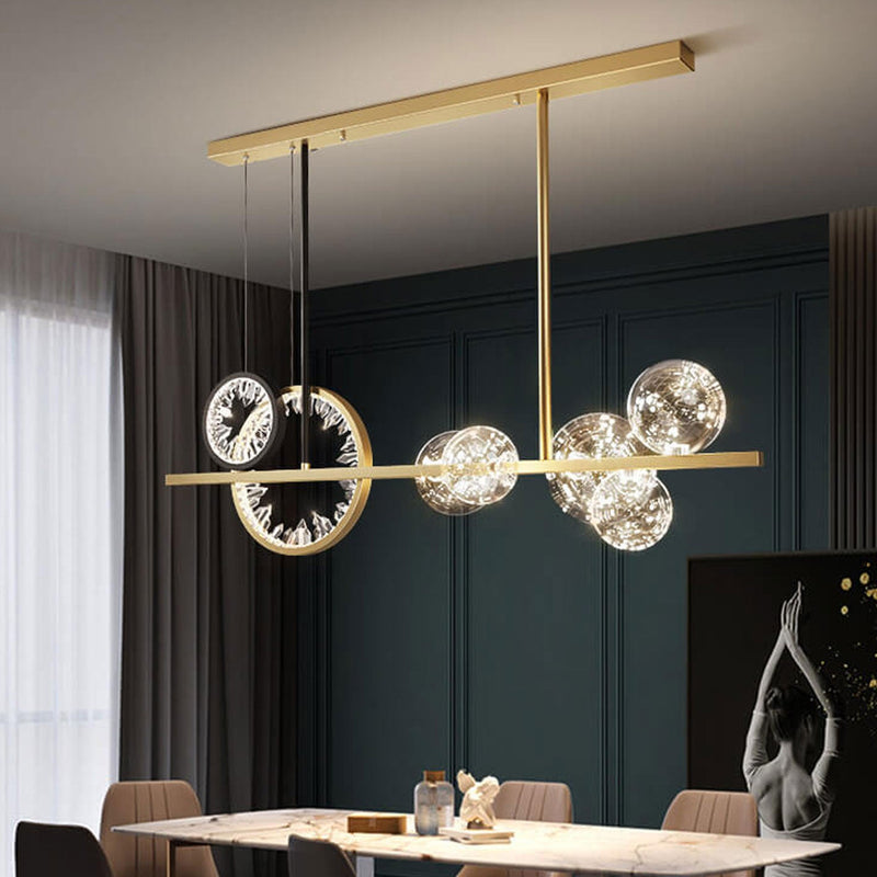 Modern Light Luxury Crystal Circle Glass Globe Island Light LED Chandelier