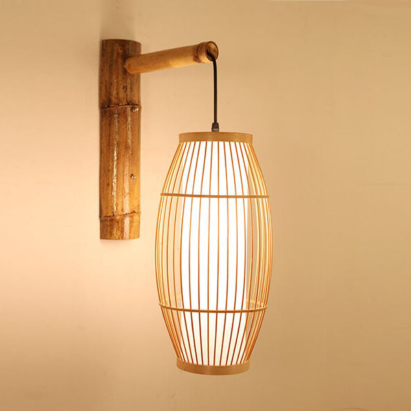 Modern New Chinese Bamboo Weaving 1-Light Wall Sconce Lamp