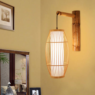 Modern New Chinese Bamboo Weaving 1-Light Wall Sconce Lamp