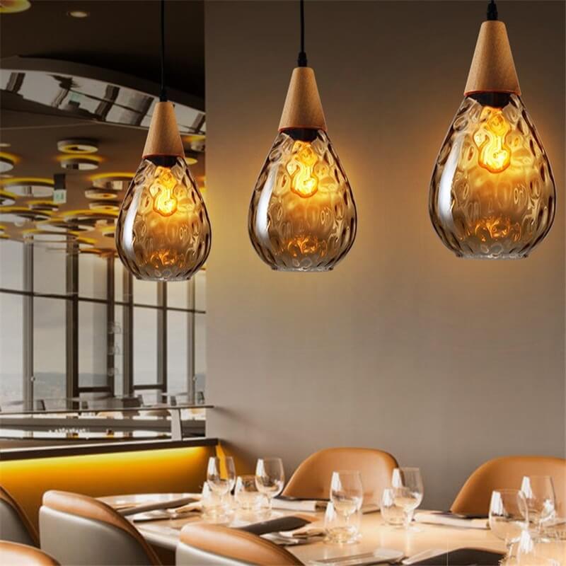 Moderne minimalistische runde Pendelleuchte mit 1 Flamme aus Holzglas mit Wasserwellenstruktur für das Schlafzimmer 
