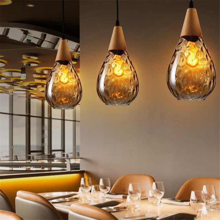 Moderne minimalistische runde Pendelleuchte mit 1 Flamme aus Holzglas mit Wasserwellenstruktur für das Schlafzimmer 
