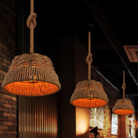 Vintage Hemp Rope 1-Light Dome Pendant Light