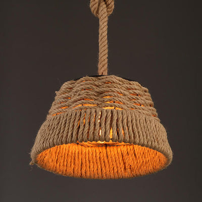 Vintage Hemp Rope 1-Light Dome Pendant Light