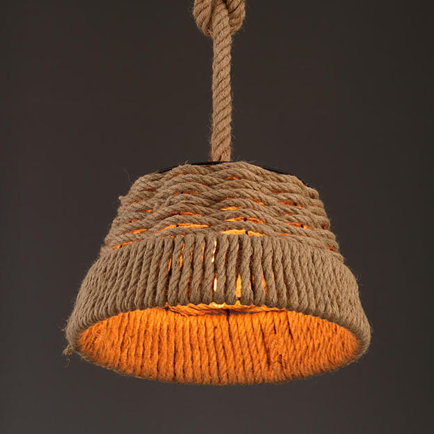 Vintage Hemp Rope 1-Light Dome Pendant Light