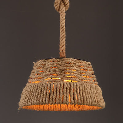 Vintage Hemp Rope 1-Light Dome Pendant Light