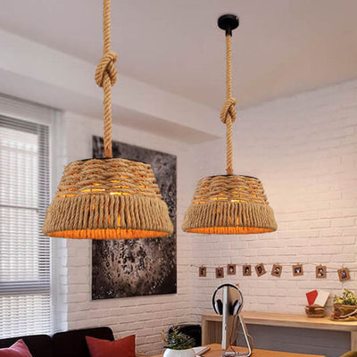 Vintage Hemp Rope 1-Light Dome Pendant Light