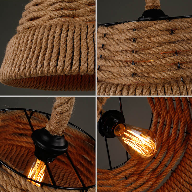 Vintage Hemp Rope 1-Light Dome Pendant Light