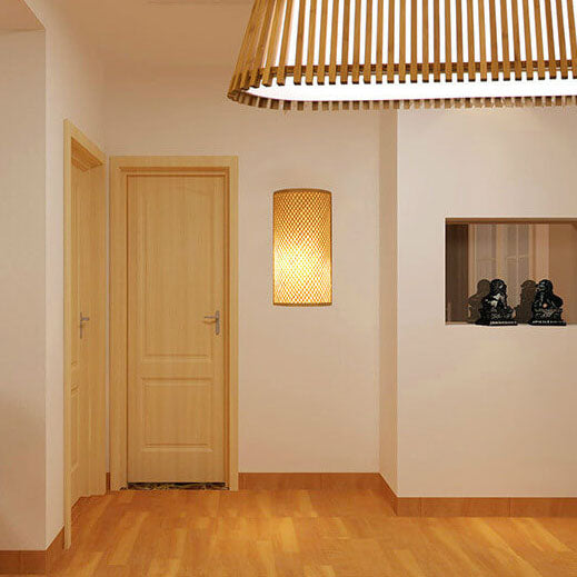 Modern Bamboo Weaving Half Round 1-Light Wall Sconce Lamp