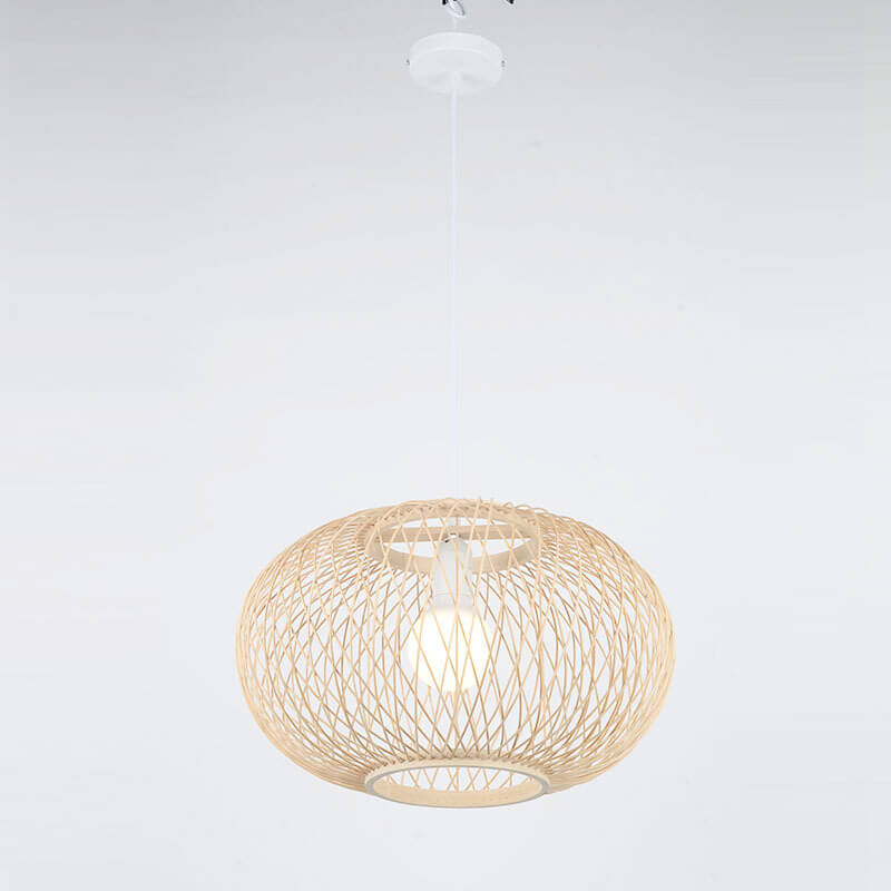 Bamboo Weaving Chinese Round Lantern 1-Light Pendant Light