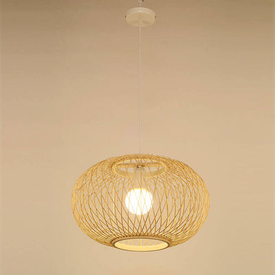 Bamboo Weaving Chinese Round Lantern 1-Light Pendant Light