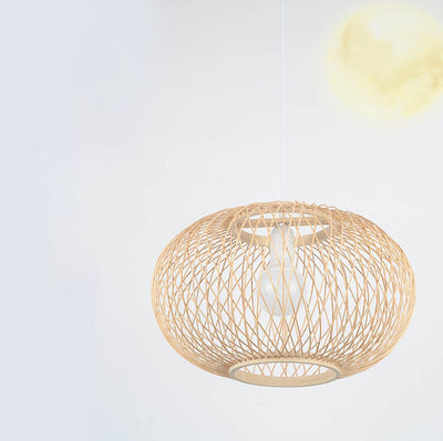 Bamboo Weaving Chinese Round Lantern 1-Light Pendant Light