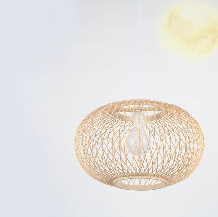 Bamboo Weaving Chinese Round Lantern 1-Light Pendant Light