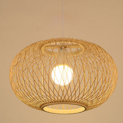 Bamboo Weaving Chinese Round Lantern 1-Light Pendant Light