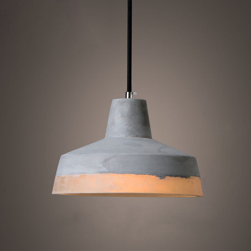 Luminaire suspendu industriel minimaliste en ciment à 1 lumière, abat-jour gris 