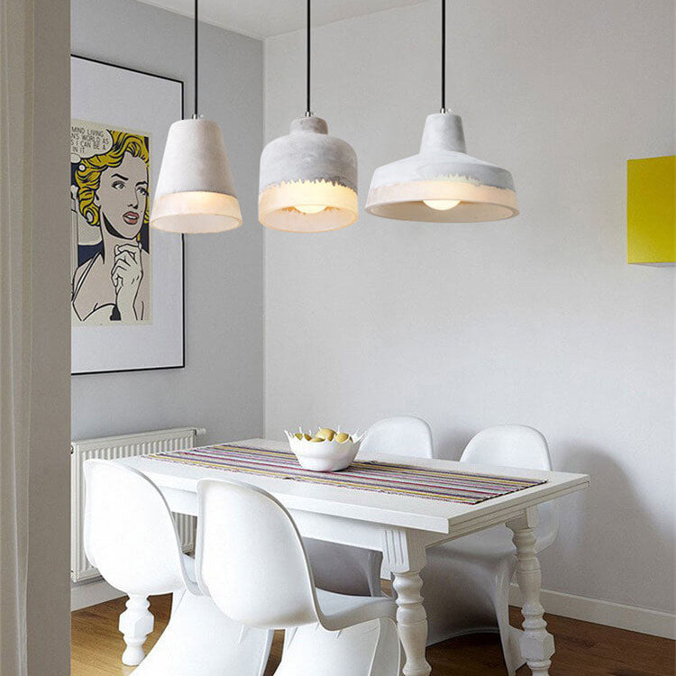 Luminaire suspendu industriel minimaliste en ciment à 1 lumière, abat-jour gris 