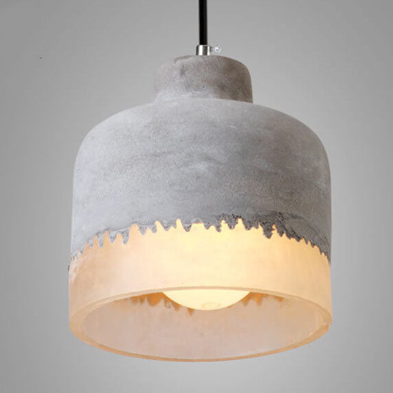 Luminaire suspendu industriel minimaliste en ciment à 1 lumière, abat-jour gris 