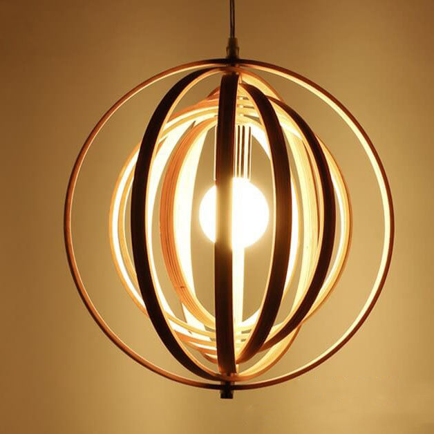 Nordic Creative Revolving Ring  Wooden 1-Light Pendant Light
